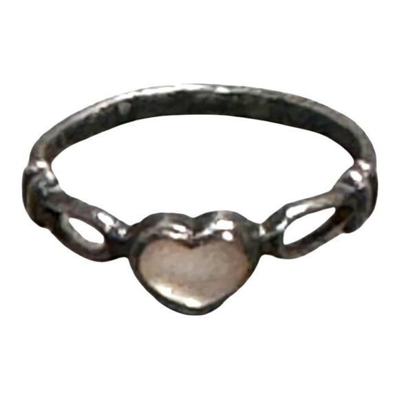 Sterling Silver Heart Abalone Mother Of Pearl Childrens gIrls Ring Size 4 Gift - Picture 1 of 7